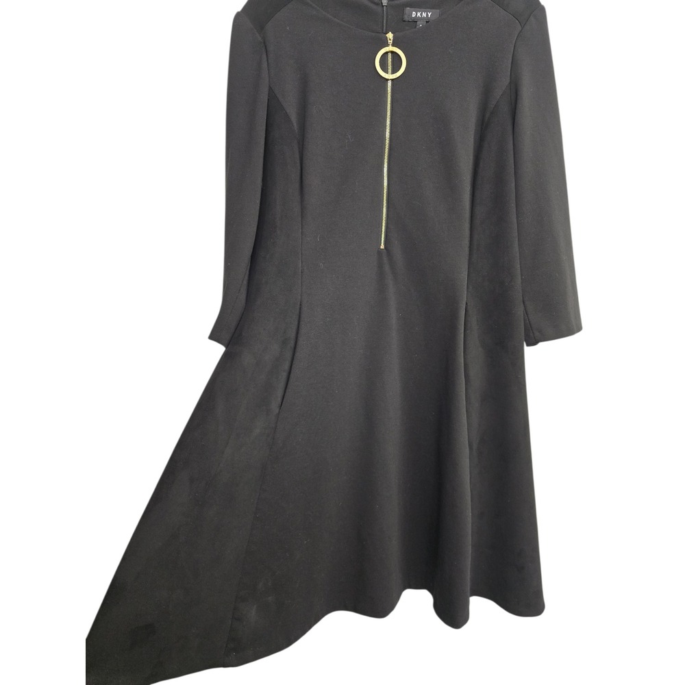 DKNY Black Zip Front Dress 16 Quiet Luxury Modern Minimalist Power Dressing City - Picture 5 of 11
